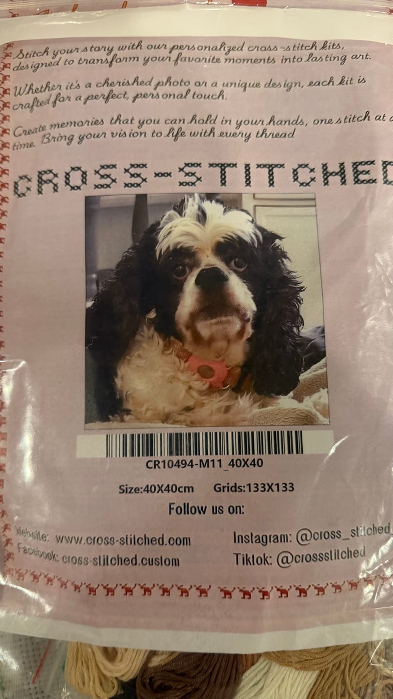 Customer photo review of Custom Pet Cross Stitch Tapestry Kit | Just Upload Your Own Photo!