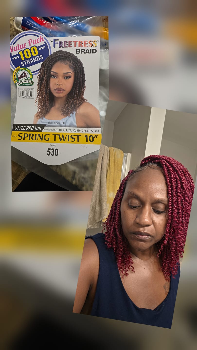 Customer photo review of Freetress Style Pro 100 Pre-Looped Crochet Braid - SPRING TWIST 10"