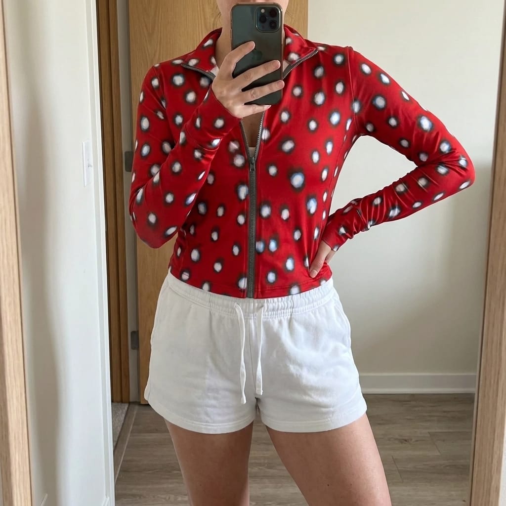 Customer photo review of Crimson Glow Dot Active Zip Jacket