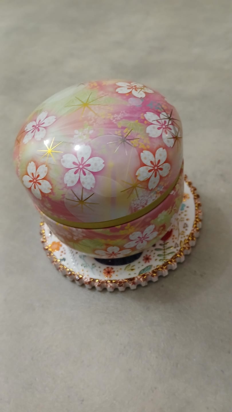 Customer photo review of Boîte à Thé Métal Fleurie Rose