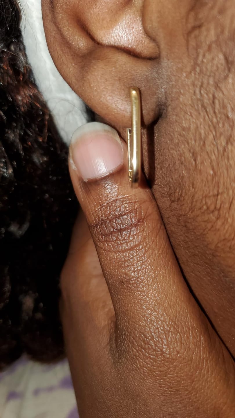Customer photo review of Geometric Gold-Tone U-Shape Hoop Earrings