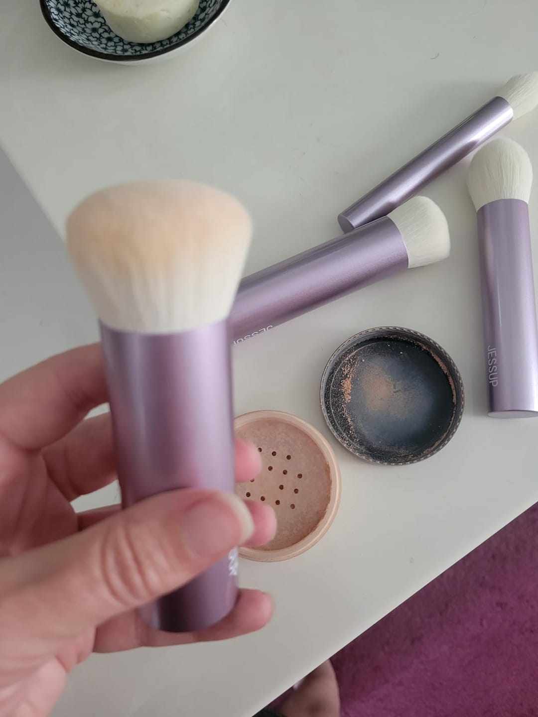 Customer photo review of Luxury Purple Kabuki Face Brush Set 4Pcs T517