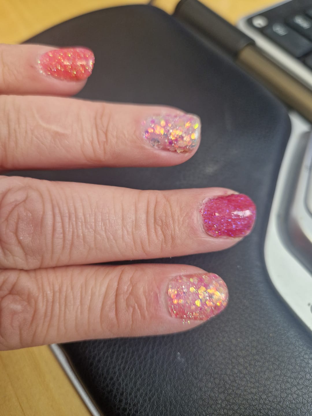 Customer photo review of Candy Pink Glitter Dipping Powder