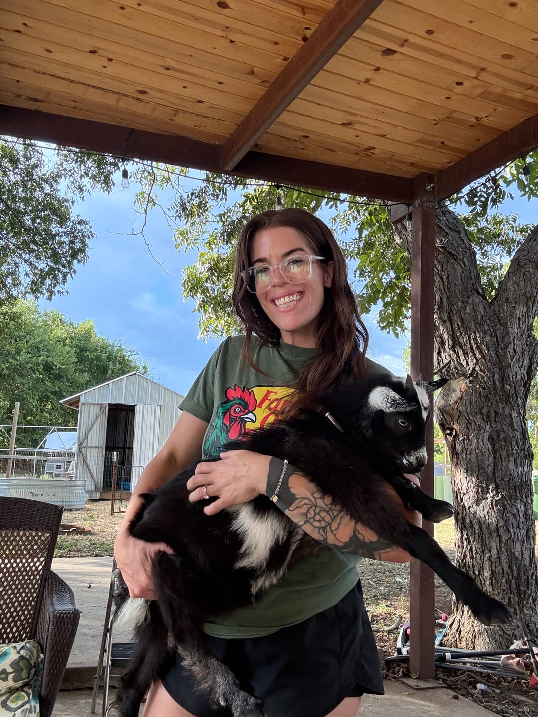 Customer photo review of Farms Over Pharma® (Rooster) T-Shirt (Army)