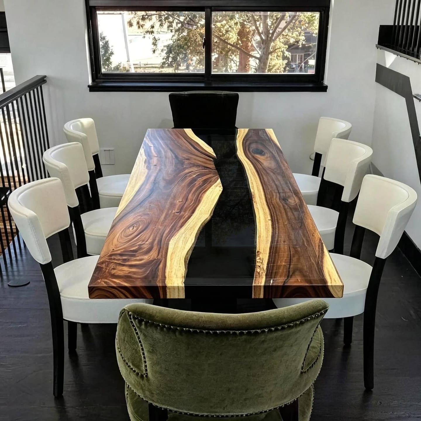 Customer photo review of Elegant Modern Walnut River Table in Translucent Black Gloss Resin CRT-295