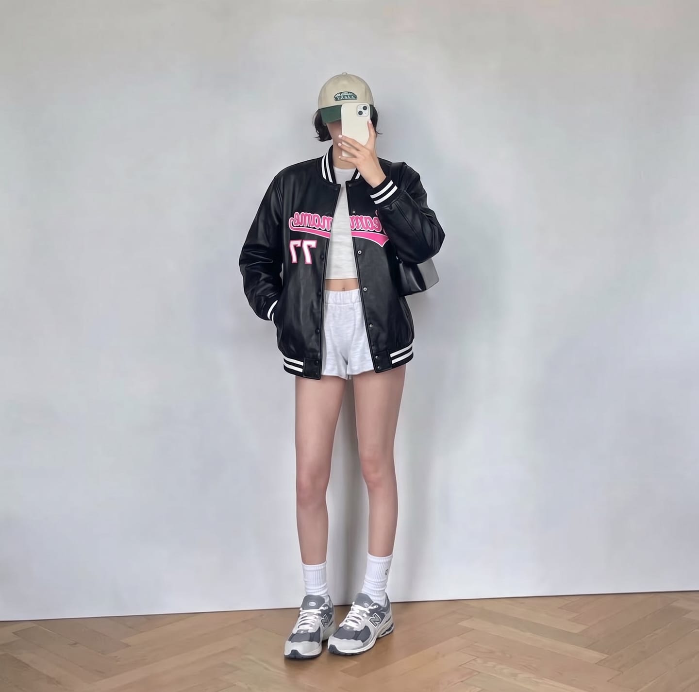 Customer photo review of Custom Black Pink White Jacket Full-Snap Varsity Faux Leather Letterman Jacket