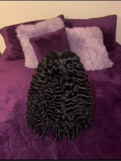 Customer photo review of Wavymy Burmese Curly Drawstring Half Wigs Seamless Flip Over Wig Beginner Friendly No Lace No Glue Human Hair 180% Density