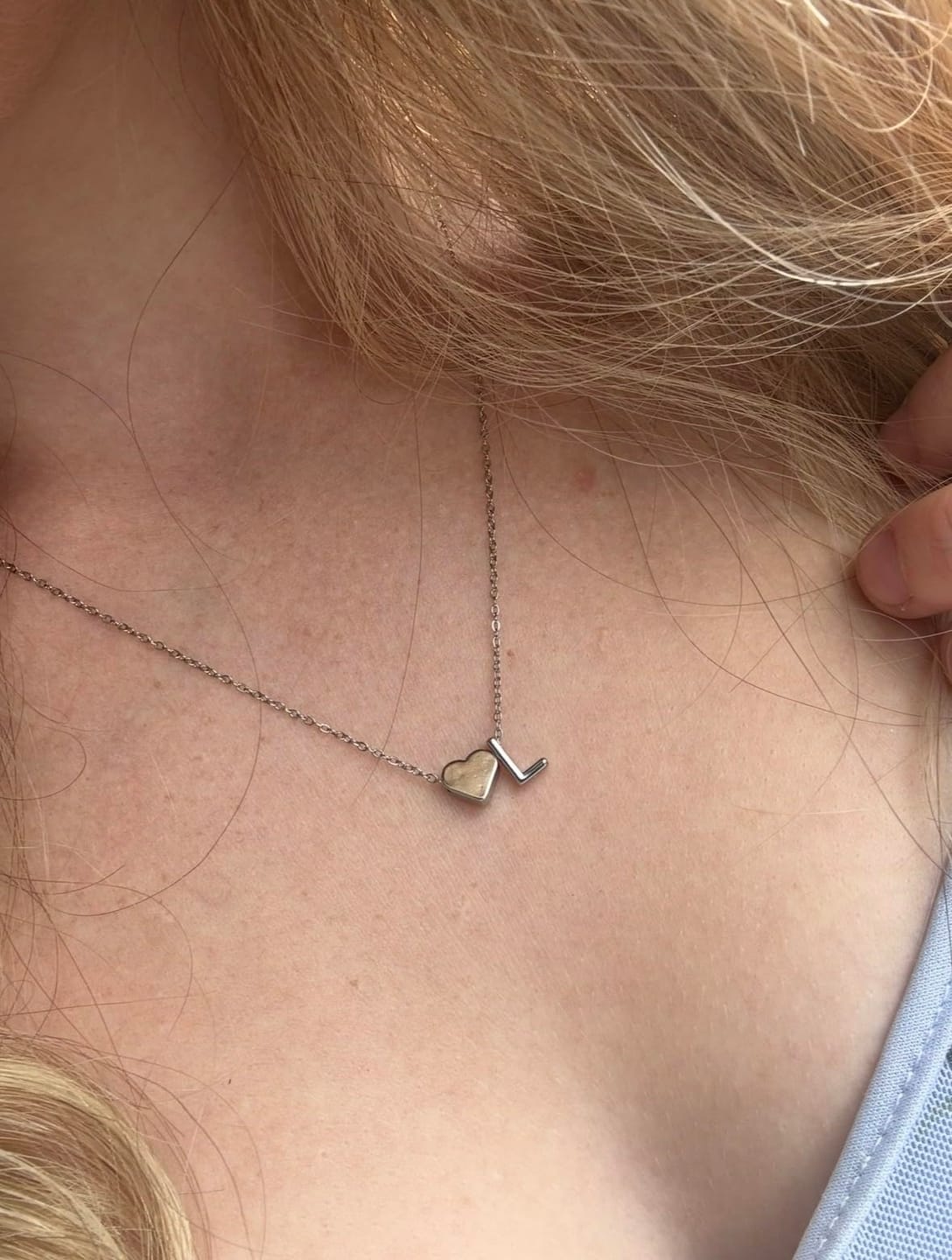Customer photo review of 18K Gold Plated Petite Initial Heart Pendant Necklace
