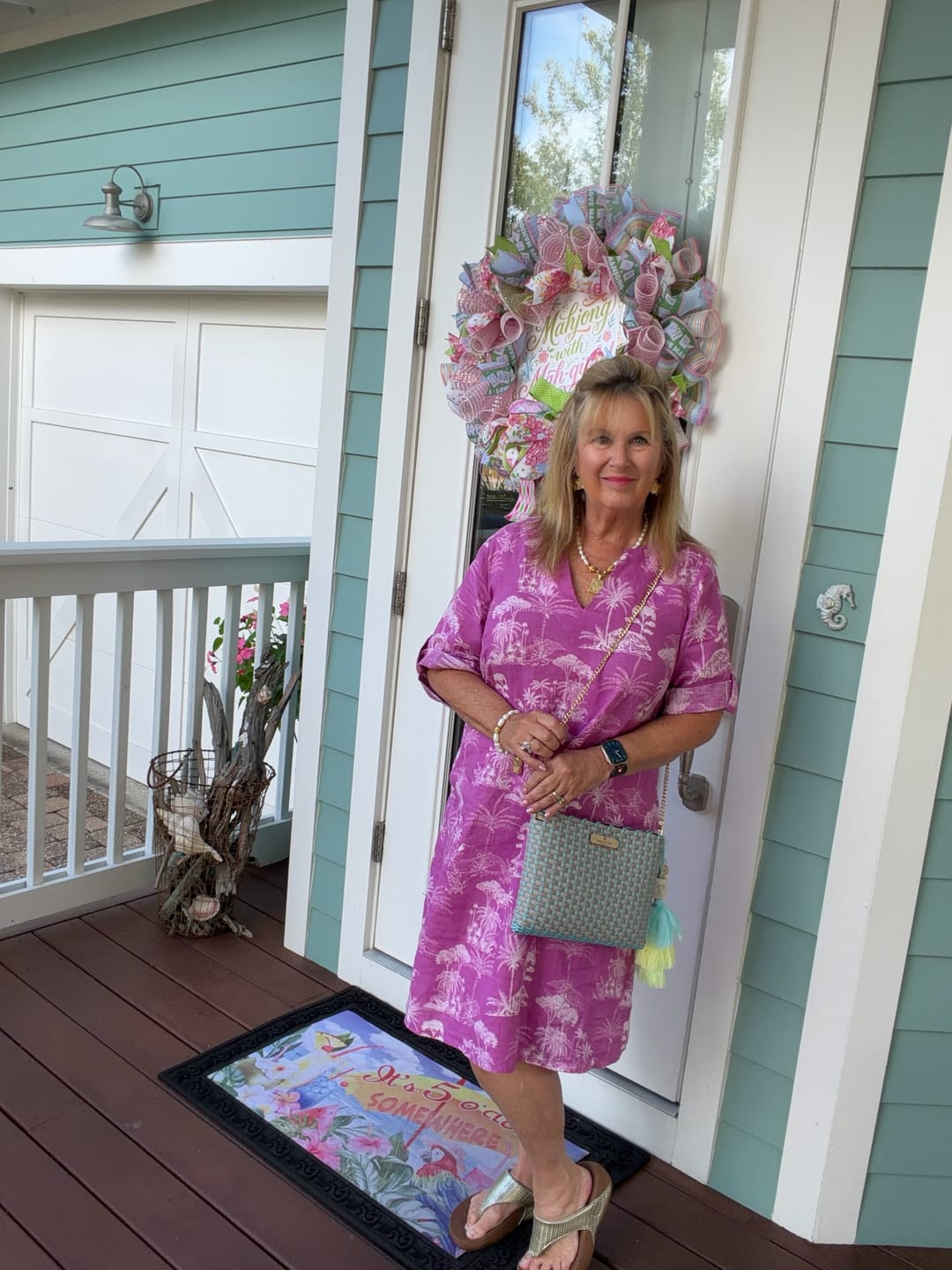 Customer photo review of Mahjong Tile Pom Charm- Coral and Coast