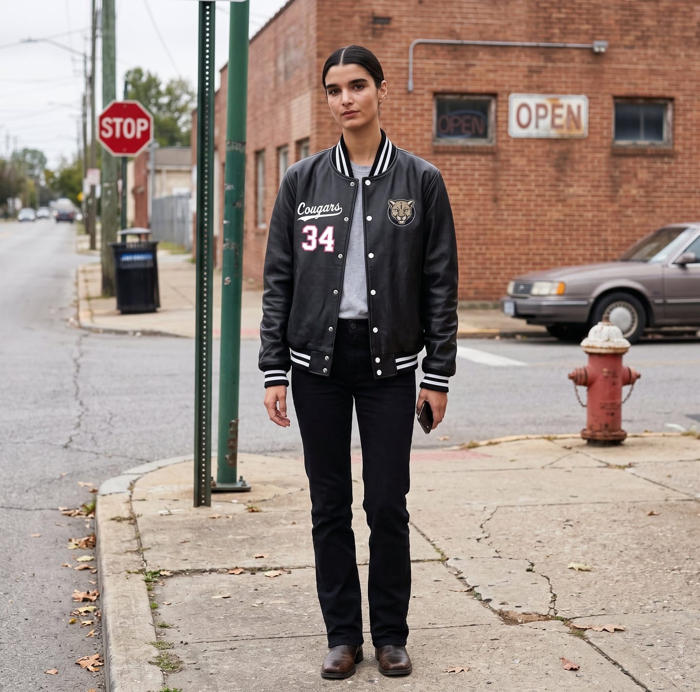 Customer photo review of Custom Black Pink White Jacket Full-Snap Varsity Faux Leather Letterman Jacket