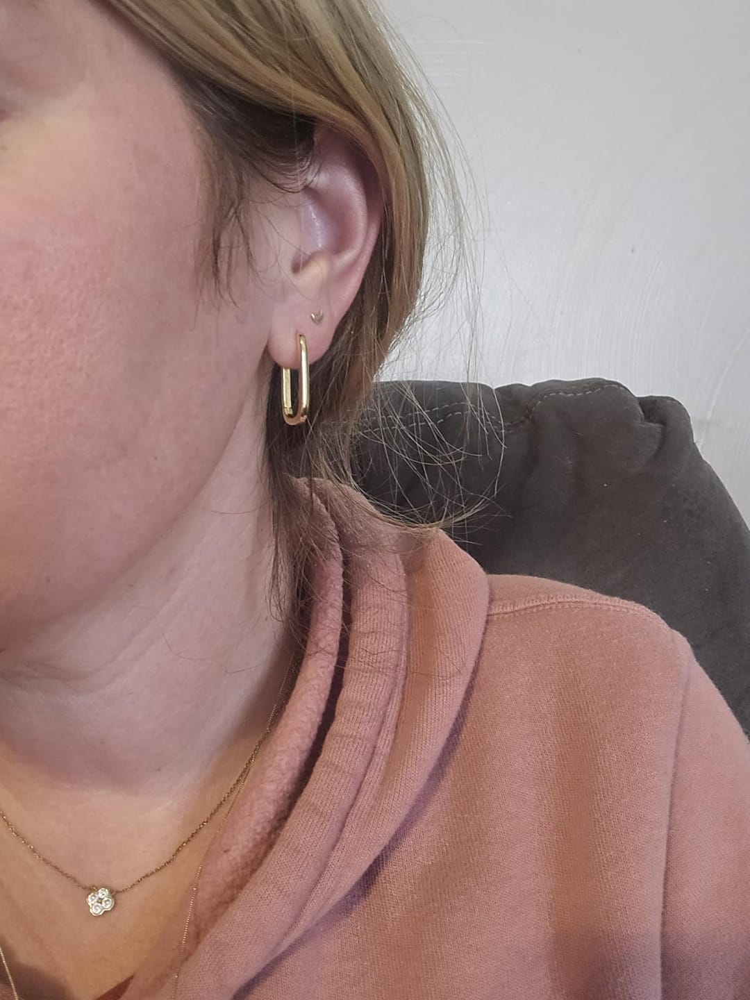 Customer photo review of Geometric Gold-Tone U-Shape Hoop Earrings