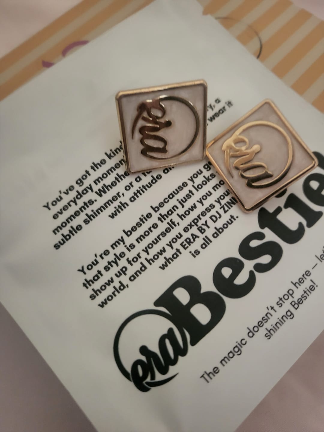 Customer photo review of Gold Pearl Square Earrings