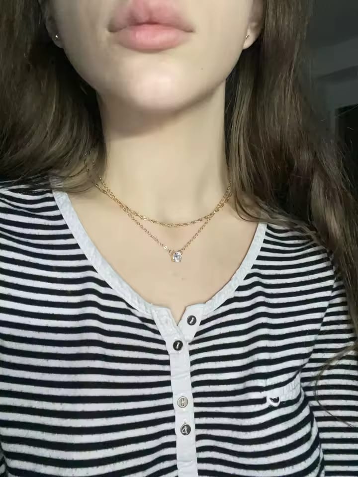 Customer photo review of Gold Plated Solitaire Accent Choker Necklace