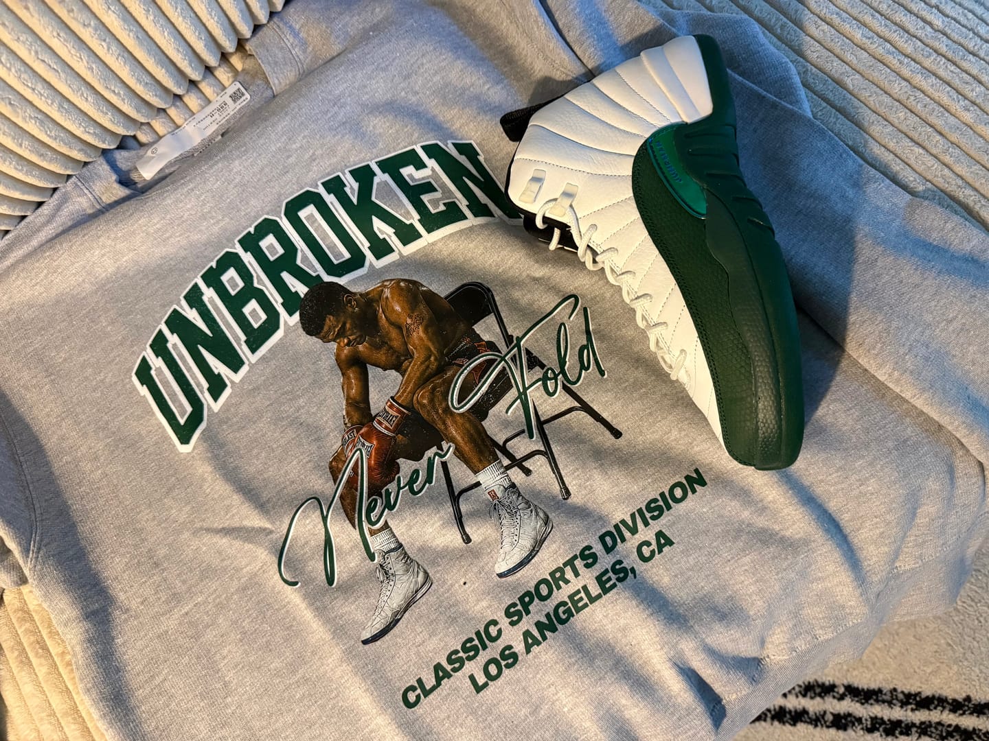 Customer photo review of Unbroken Air Jordan 12 Summit Green Matching Graphic Sweatshirt