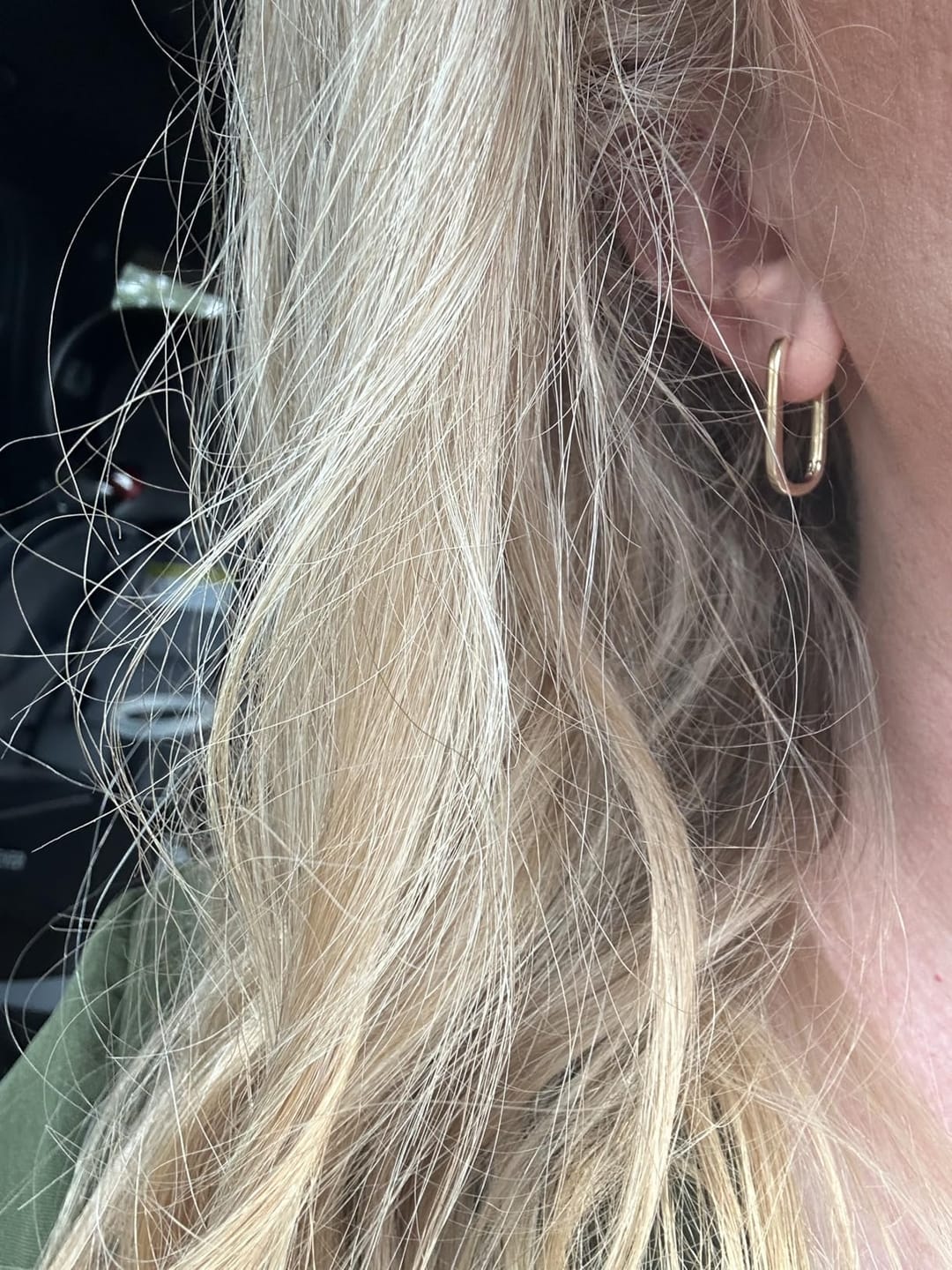 Customer photo review of Geometric Gold-Tone U-Shape Hoop Earrings