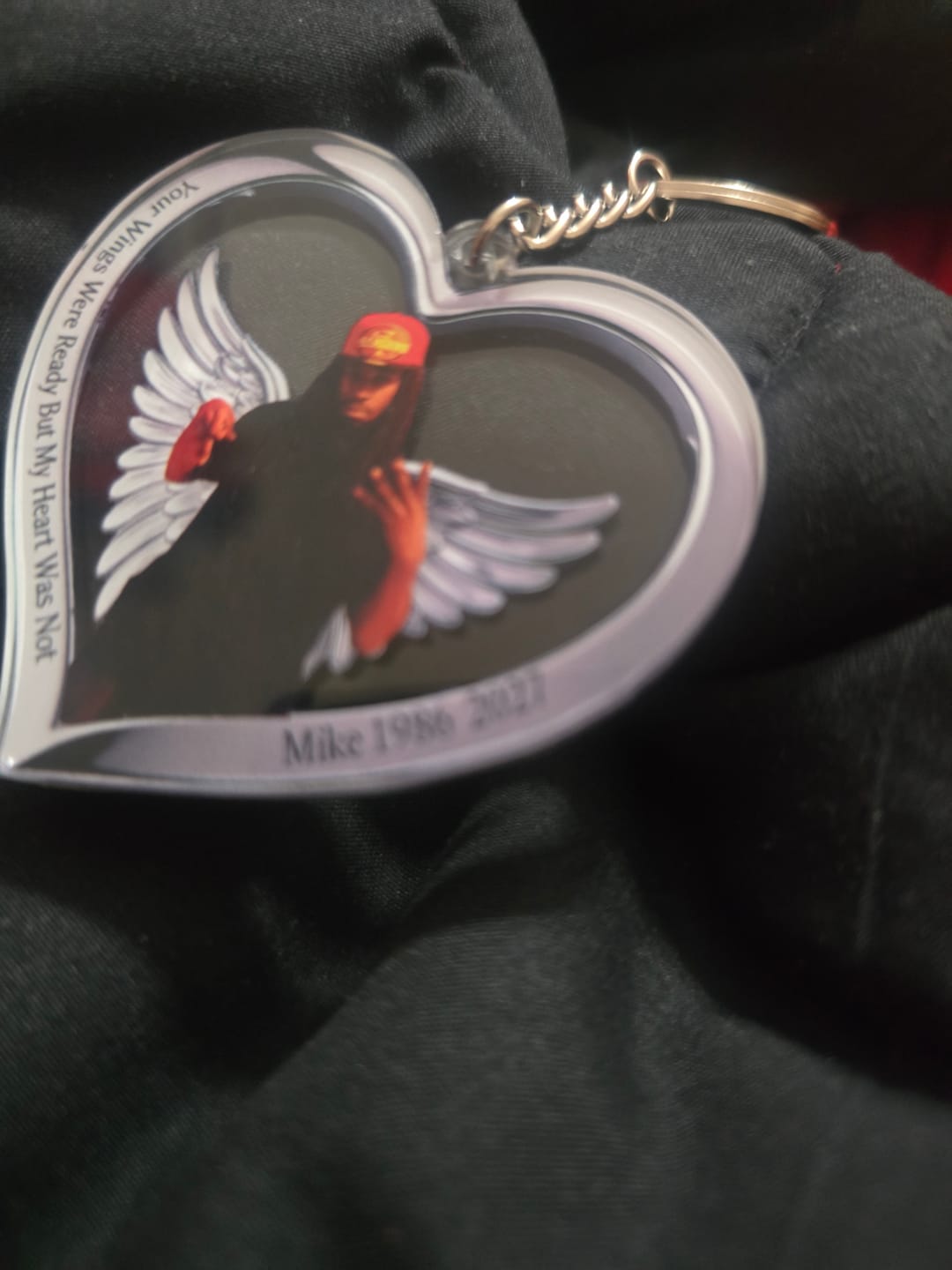 Customer photo review of Your Wings Were Ready But My Heart Was Not - Personalized Memorial Keychain