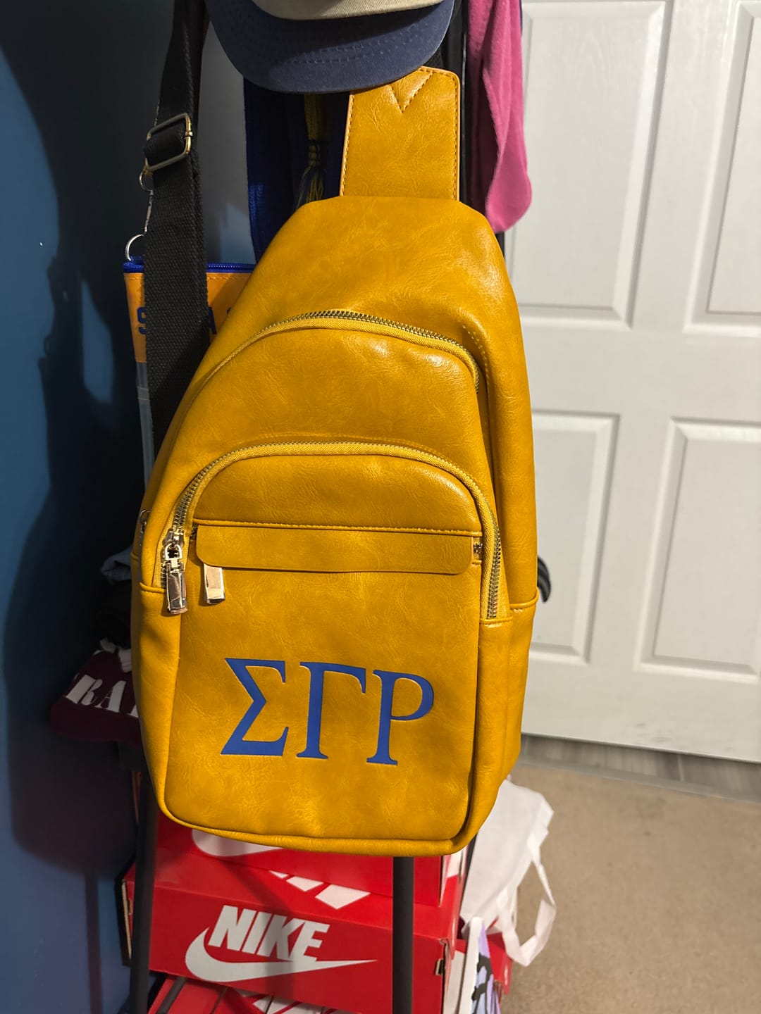 Customer photo review of SGRHO Greek Letter - Vegan Leather Sling Backpack (Copy)