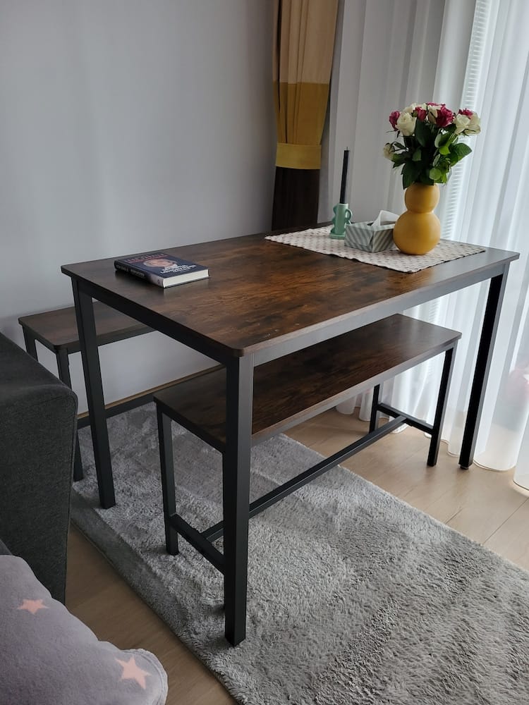 Customer photo review of VASAGLE Masa de bar cu 2 banci, design industrial, 110x70x75 cm, maro rustic