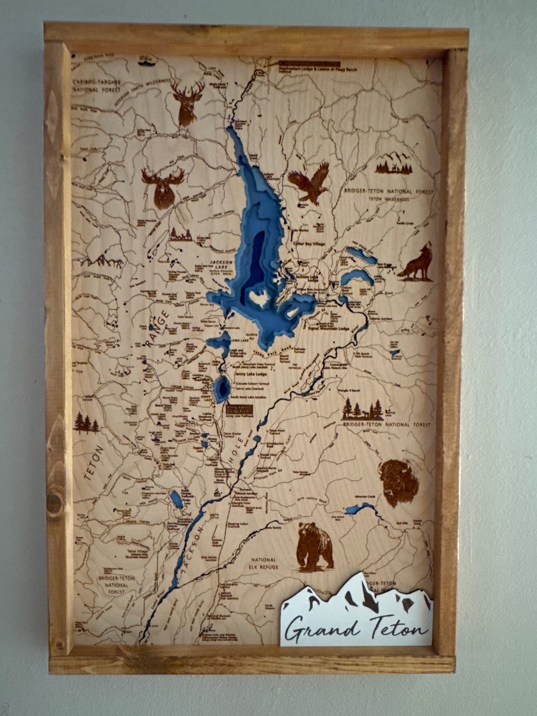 Customer photo review of Grand Teton National Park Topo Map Sign | Laser Engraved & Framed Wall Art