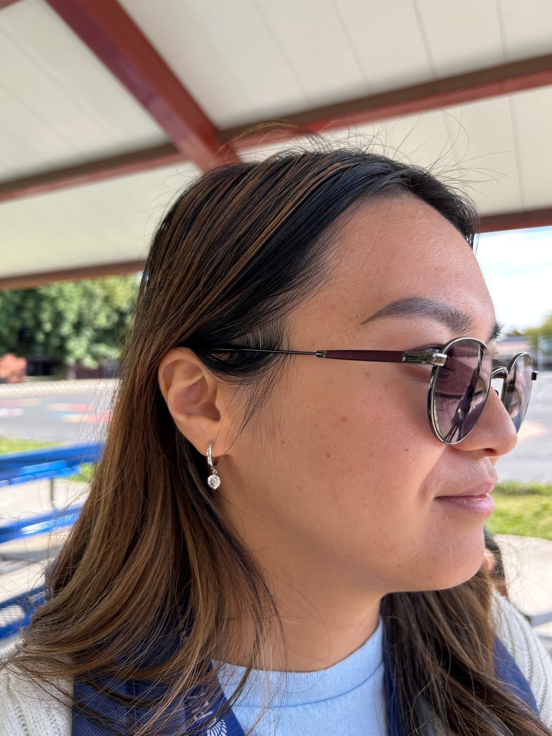 Customer photo review of Georgia 18k White Gold Plated 14mm Hoop Dangle Earrings with Swarovski Crystals