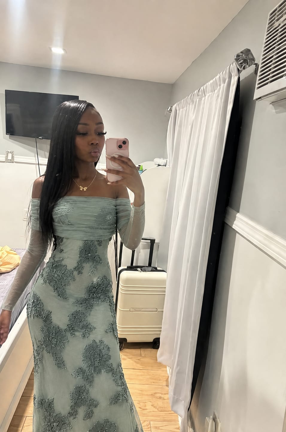 Customer photo review of Sage Floral Off-Shoulder Maxi Dress