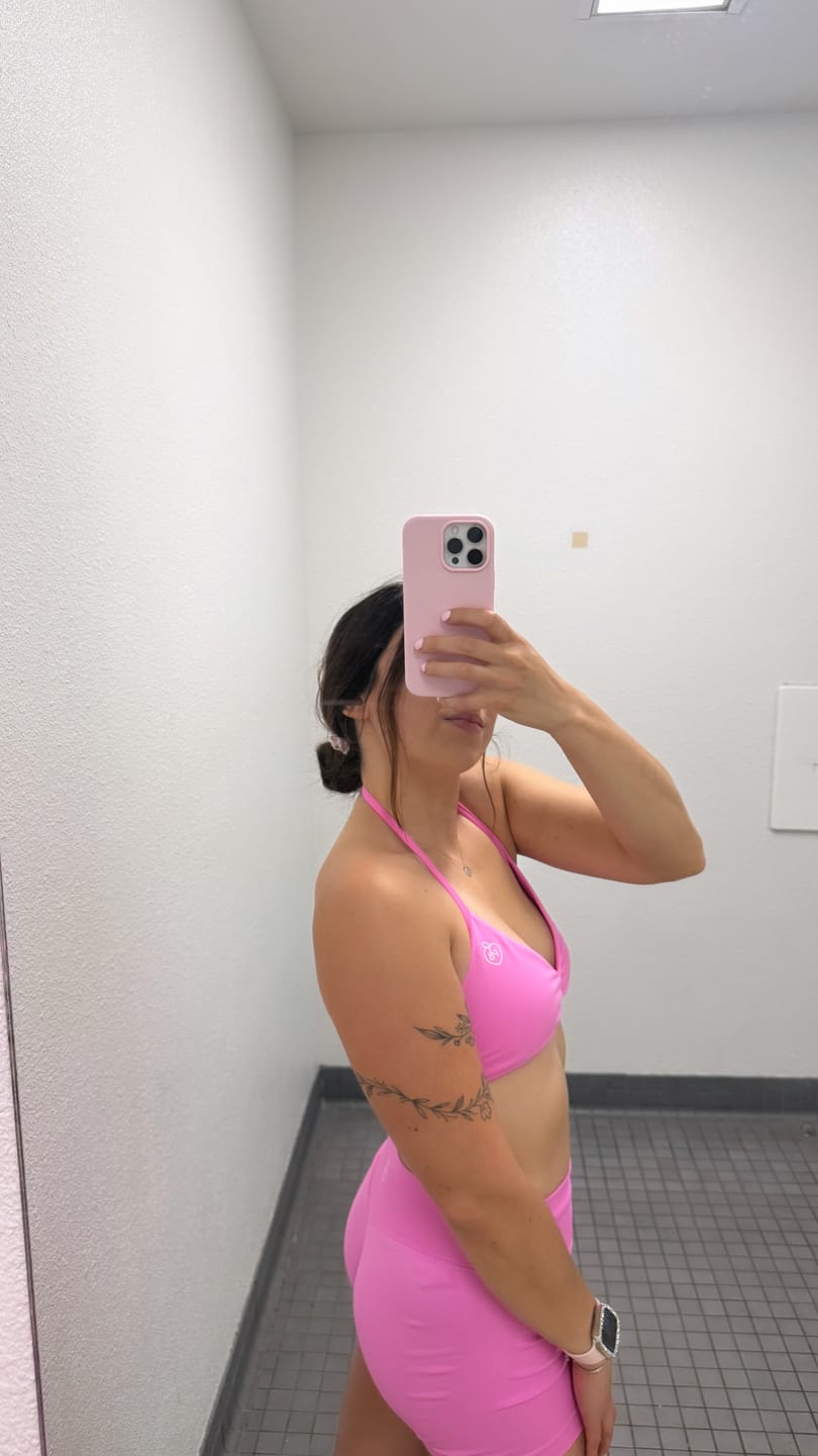 Customer photo review of Barbie Pink Bombshell Sports Bra and Shaping Short Set