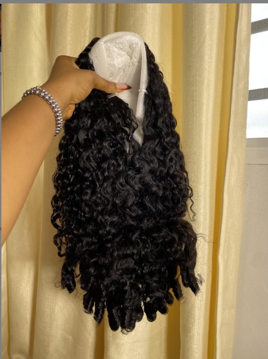 Customer photo review of Wavymy Burmese Curly Drawstring Half Wigs Seamless Flip Over Wig Beginner Friendly No Lace No Glue Human Hair 180% Density