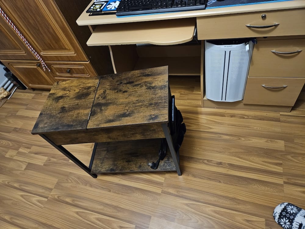 Customer photo review of VASAGLE Masa laterala pliabila, tip noptiera, cu prize si porturi USB, raft si geanta din textil, 60x32x60 cm, negru