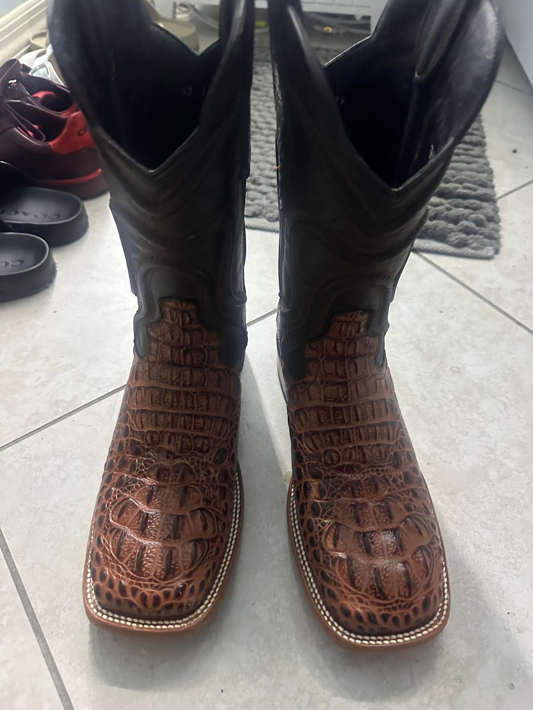 Customer photo review of Cognac Caiman Neck Leather Boots - Square Toe