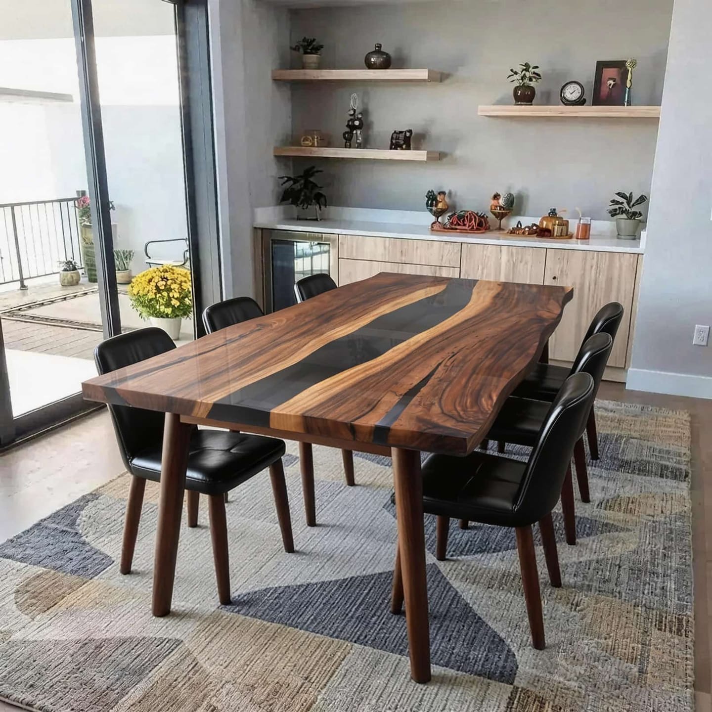 Customer photo review of Custom Handmade Live Edge Walnut Wood Epoxy Table CRT-054