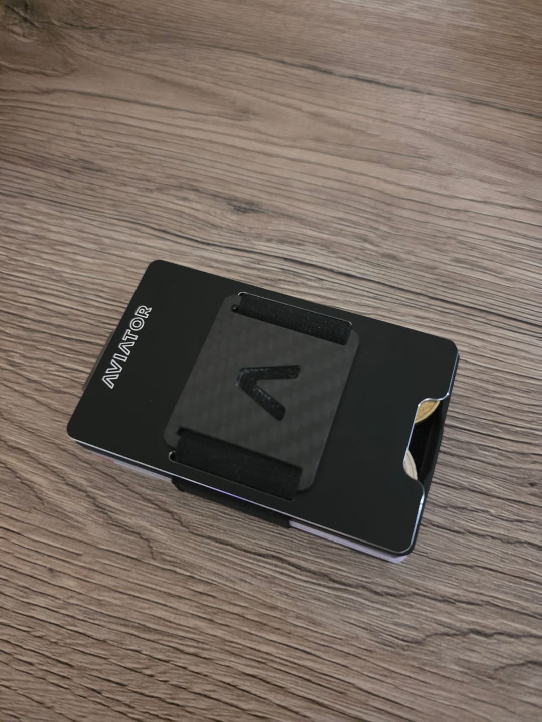Customer photo review of Obsidian Black Aluminum Slim Wallet