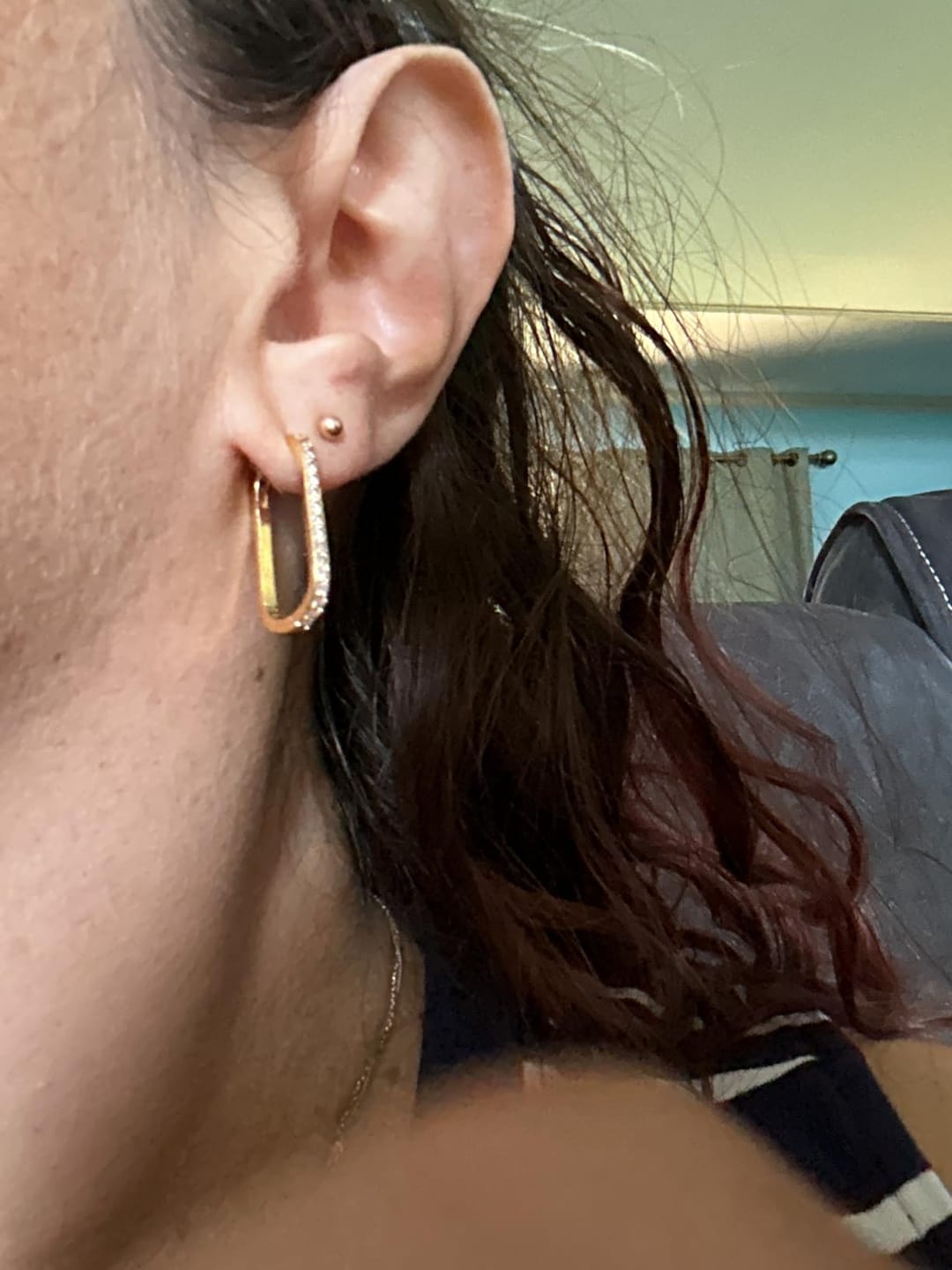 Customer photo review of Geometric Gold-Tone U-Shape Hoop Earrings