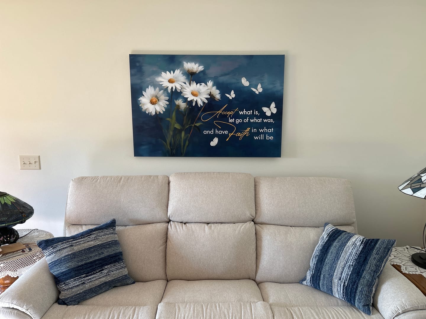 Customer photo review of Accept What is Let Go of What Was, Daisies and Butterflies, Christian Wall Art Canvas
