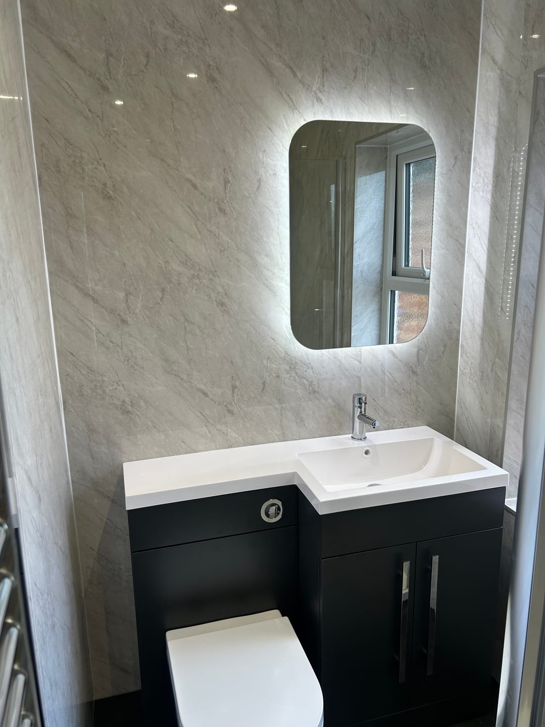 Customer photo review of 10mm Storm Grey Marble Gloss Shower Panel 1M x 2.4M