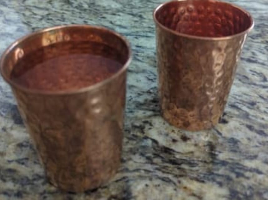 Customer photo review of Artisan Hammered Copper Glass Set