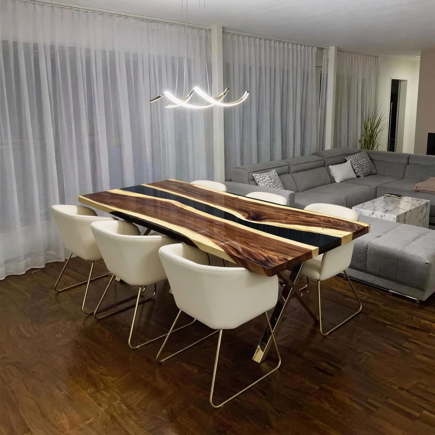 Customer photo review of Custom Handmade Live Edge Walnut Wood Epoxy Table CRT-054