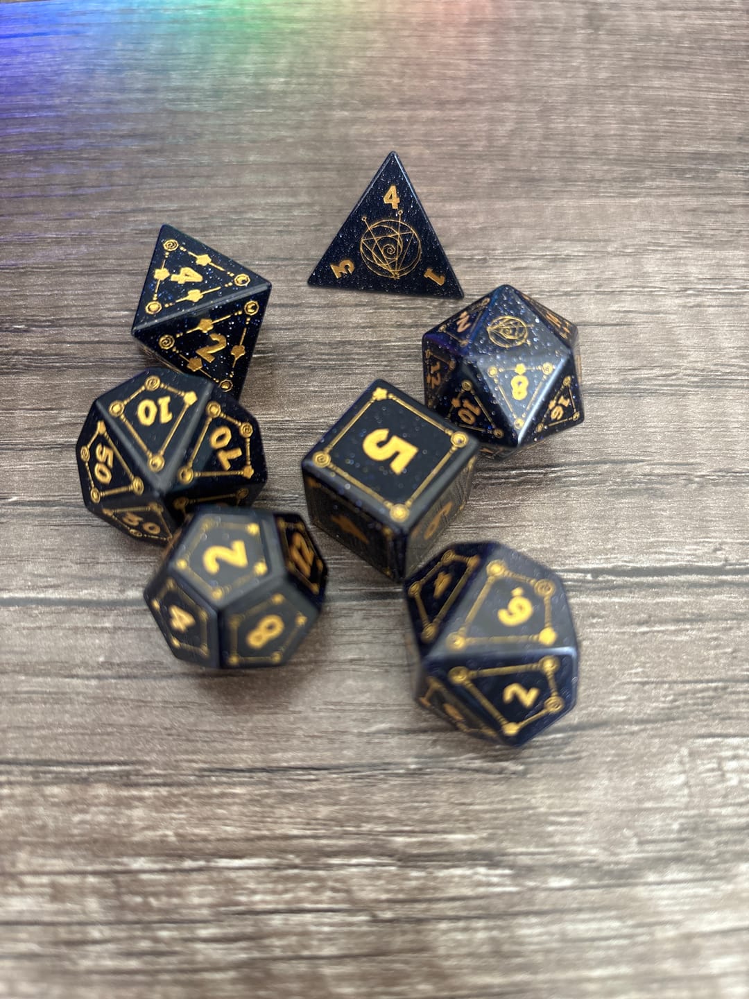 Customer photo review of Blue Sandstone Dice Set | Wizard101 x Misty Mountain Gaming