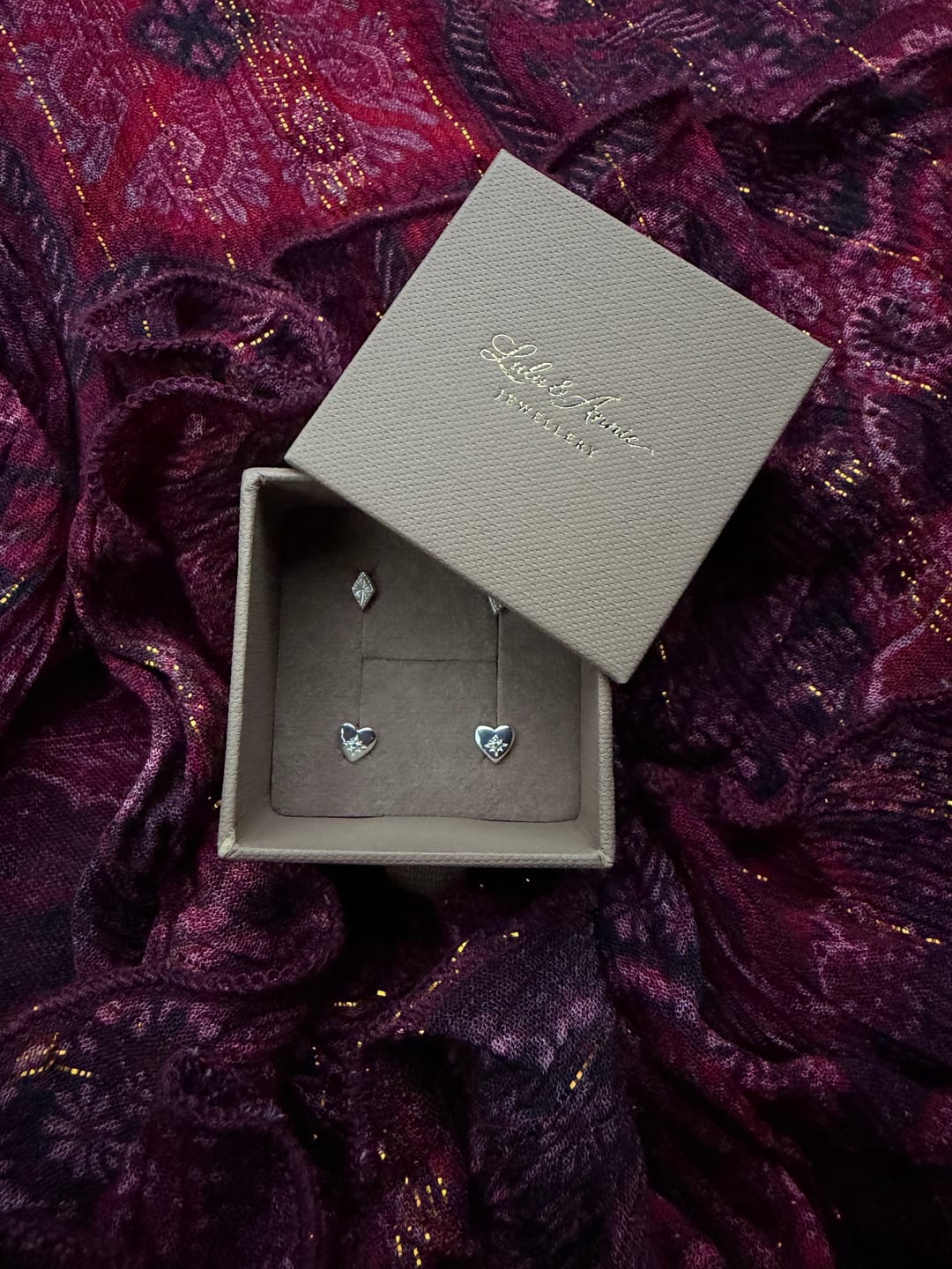 Customer photo review of Silver Celestial Star Heart Stud Earrings