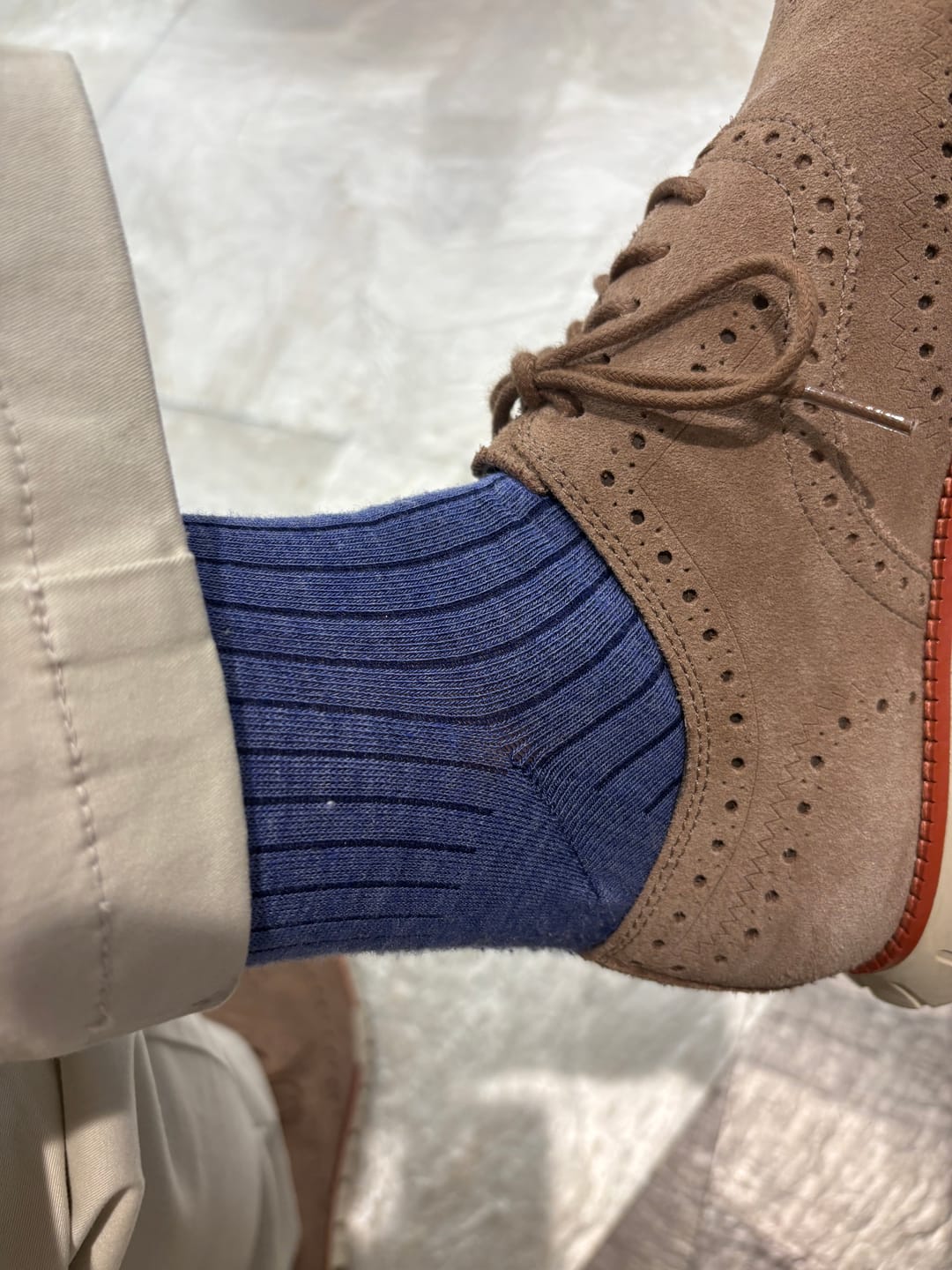 Customer photo review of Steel Blue Ribbed Solid - A Steel Blue Sock with Midnight Blue Ribs