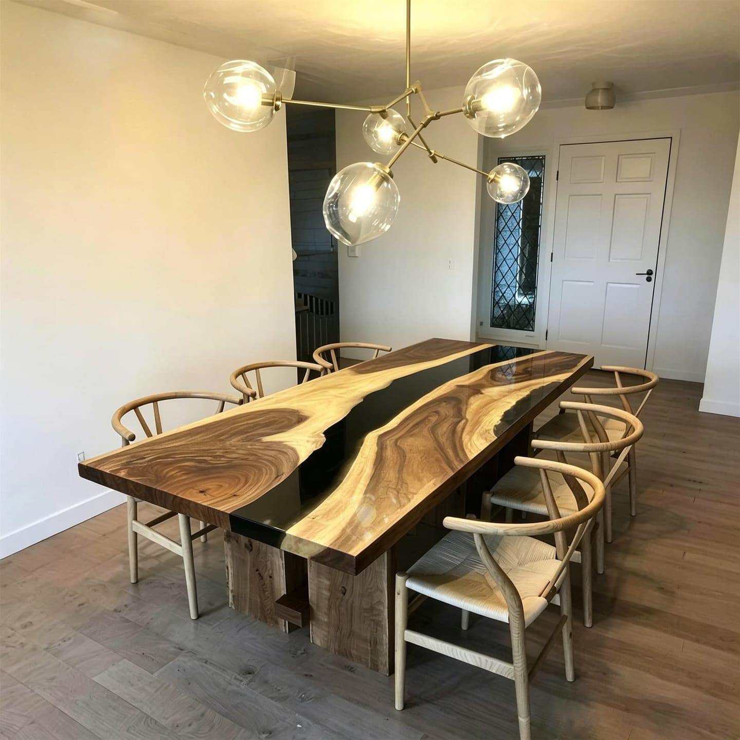 Customer photo review of Elegant Modern Walnut River Table in Translucent Black Gloss Resin CRT-295