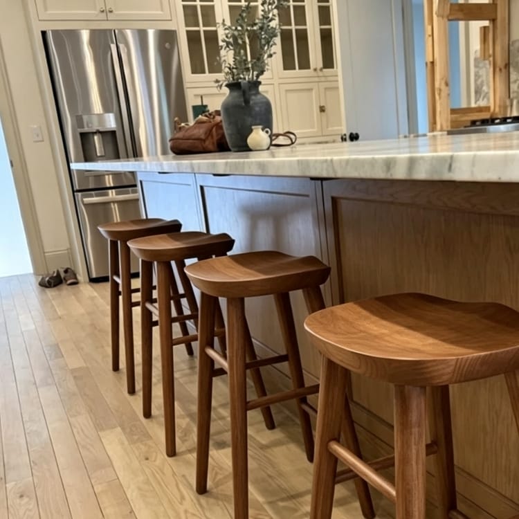 Customer photo review of Scandinavian Minimalist Brown Wood Bar Stool with Footrest