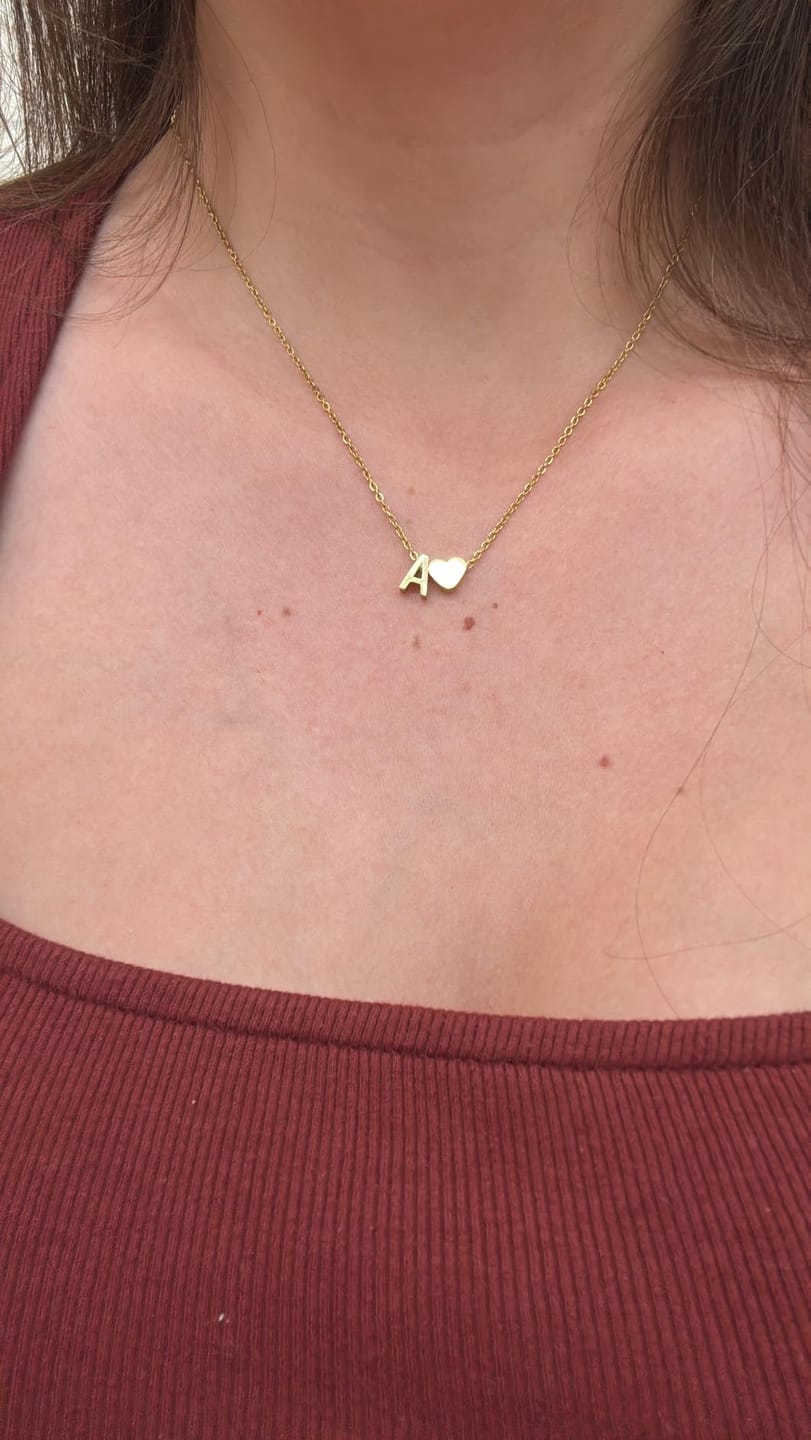 Customer photo review of 18K Gold Plated Petite Initial Heart Pendant Necklace