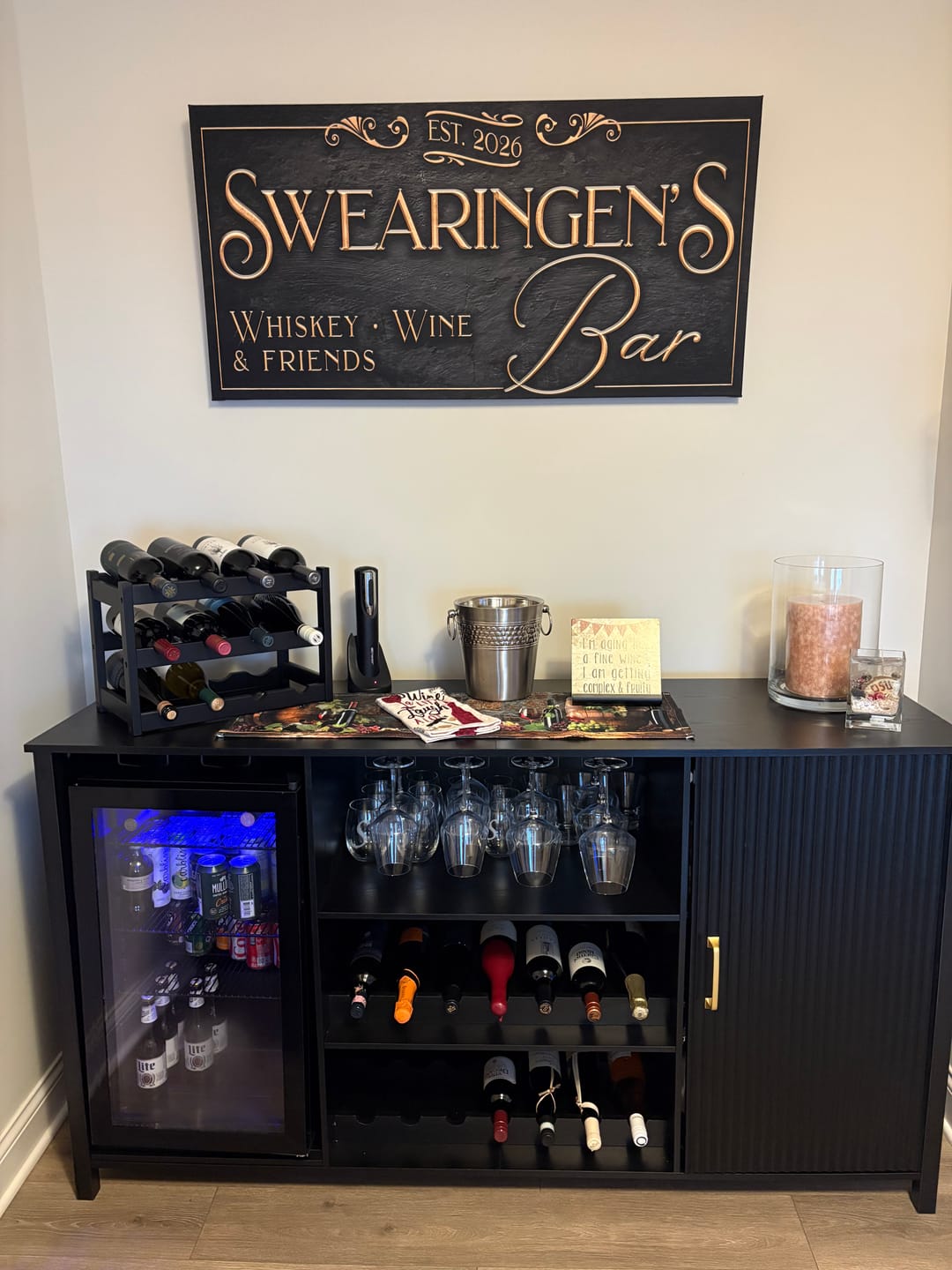 Customer photo review of Personalized Bar Sign | Custom Basement Bar & Man Cave Decor | Custom Basement Bar Decor - Whiskey Wine and Friends