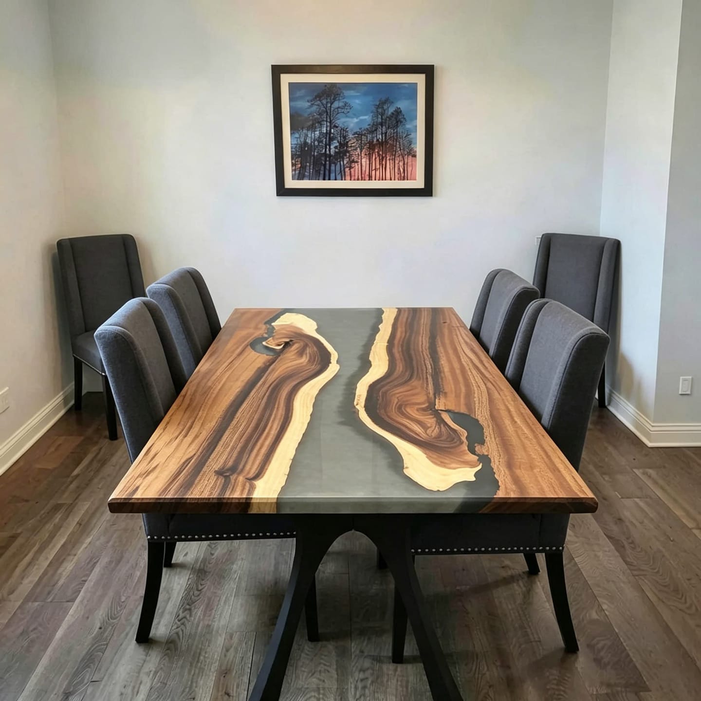 Customer photo review of Elegant Modern Walnut River Table in Translucent Black Gloss Resin CRT-295