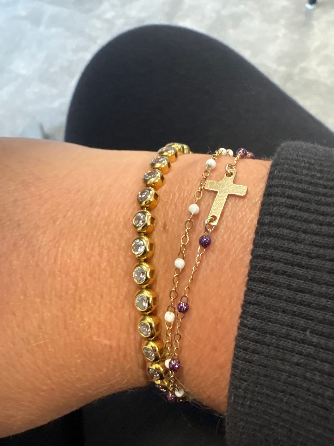 Customer photo review of bezel tennis bracelet (gold)