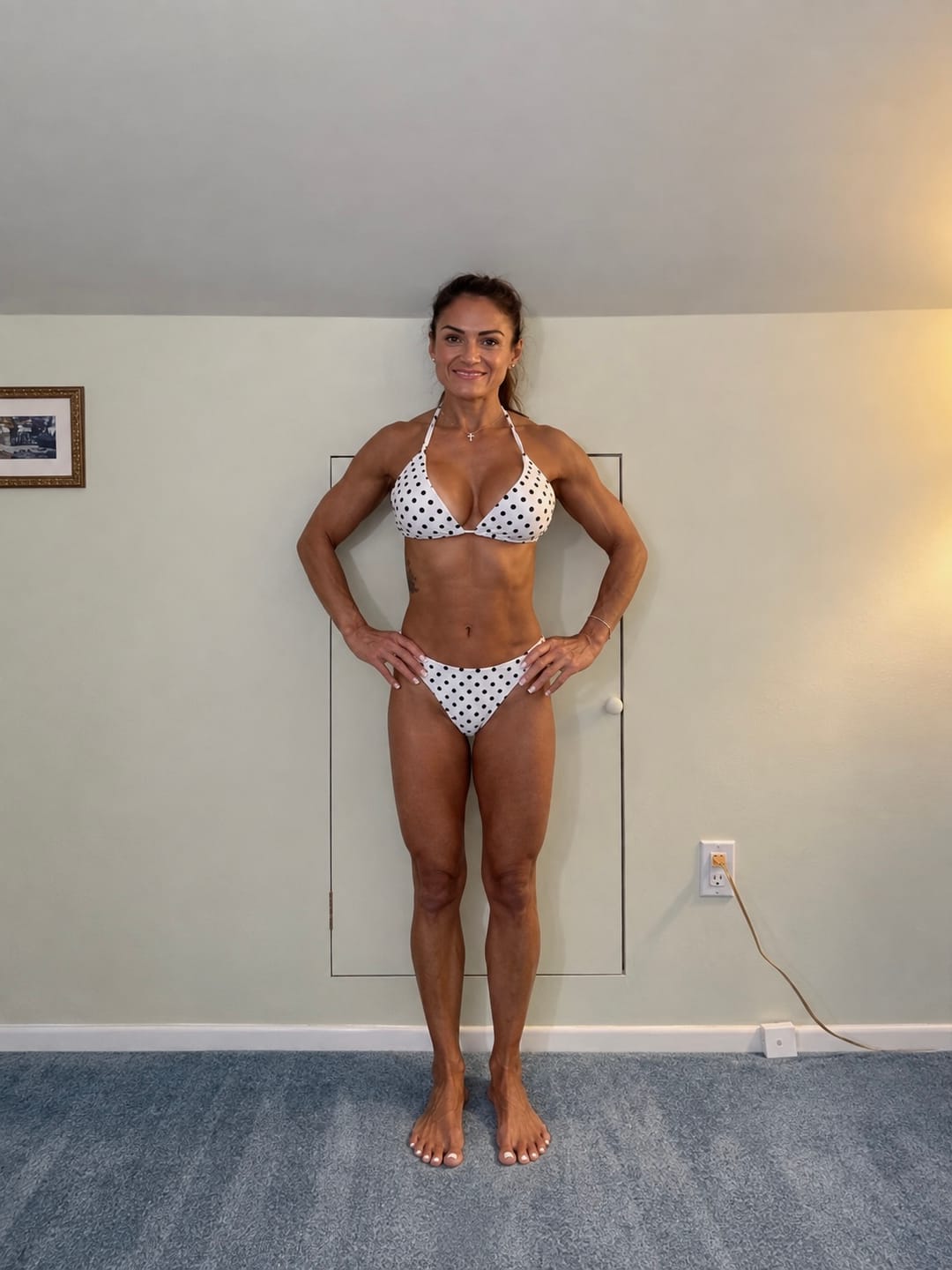 Customer photo review of Cadetblue Vintage Polka Dot Halter Triangle Reversible Bikini Set