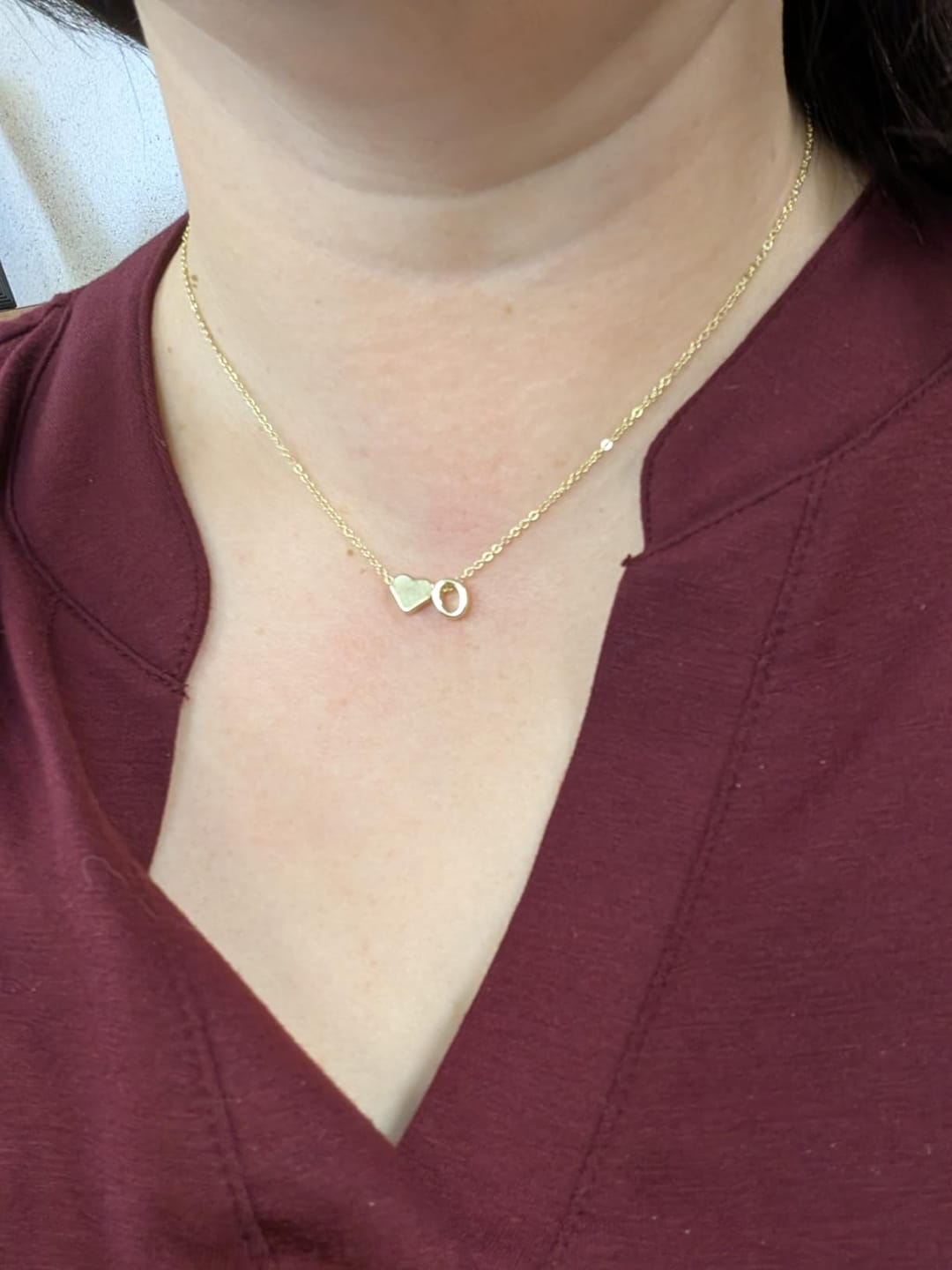 Customer photo review of 18K Gold Plated Petite Initial Heart Pendant Necklace