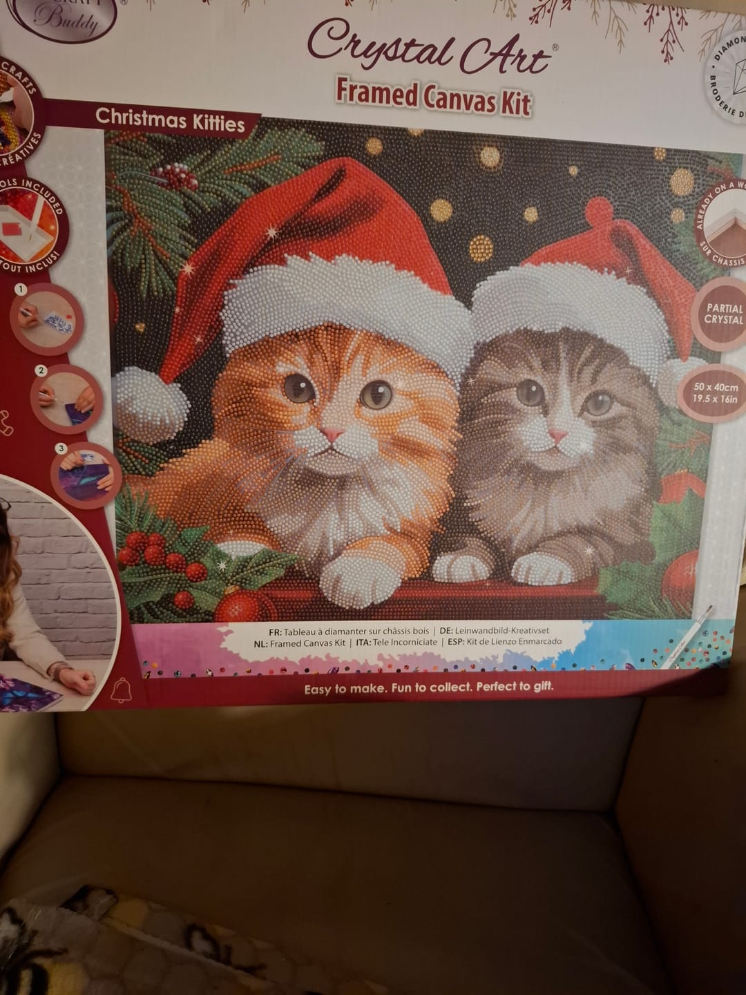 Customer photo review of Christmas Kitties Crystal Art Canvas Kit 40x50cm