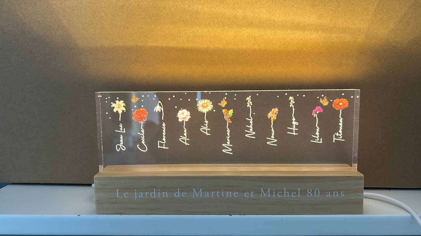 Customer photo review of Le Jardin de Mamie - Plaque LED acrylique personnalisée avec fleurs pour Maman et Mamie