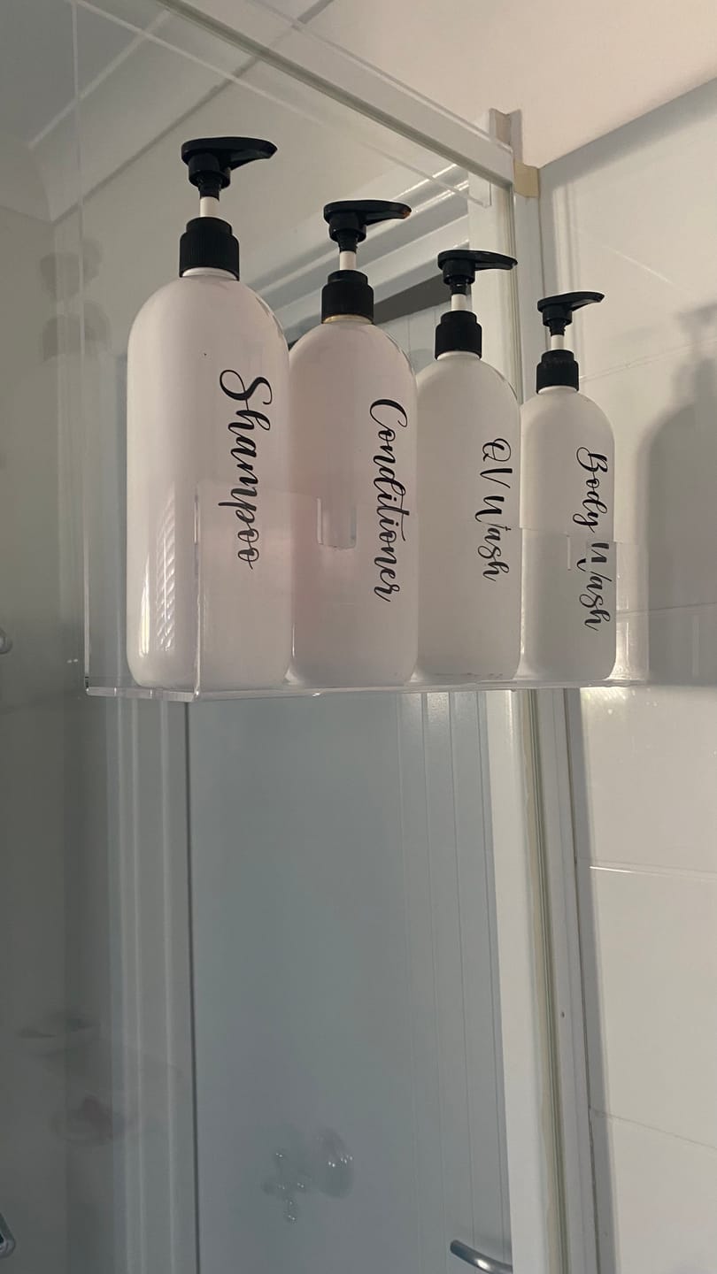 Customer photo review of Clear Acrylic Shower Shelf